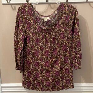 LUCKY BRAND Woman's Peasant/Boho Print Blouse Size S in Purple and Brown